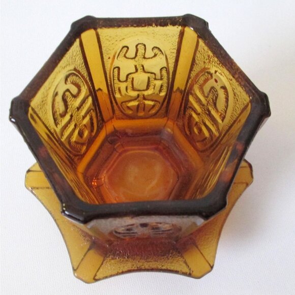 Vintage Amber Glass Fairy Light Chinese Pagoda Candle Holder Possibly LE Smith - Picture 7 of 11
